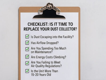 checklist on a clipboard with heading: is it time to replace your dust collection system